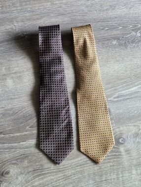 Polo Ralph Lauren 2 Silk Tie Lot Gold Purple Polka Dot Check Handmade
